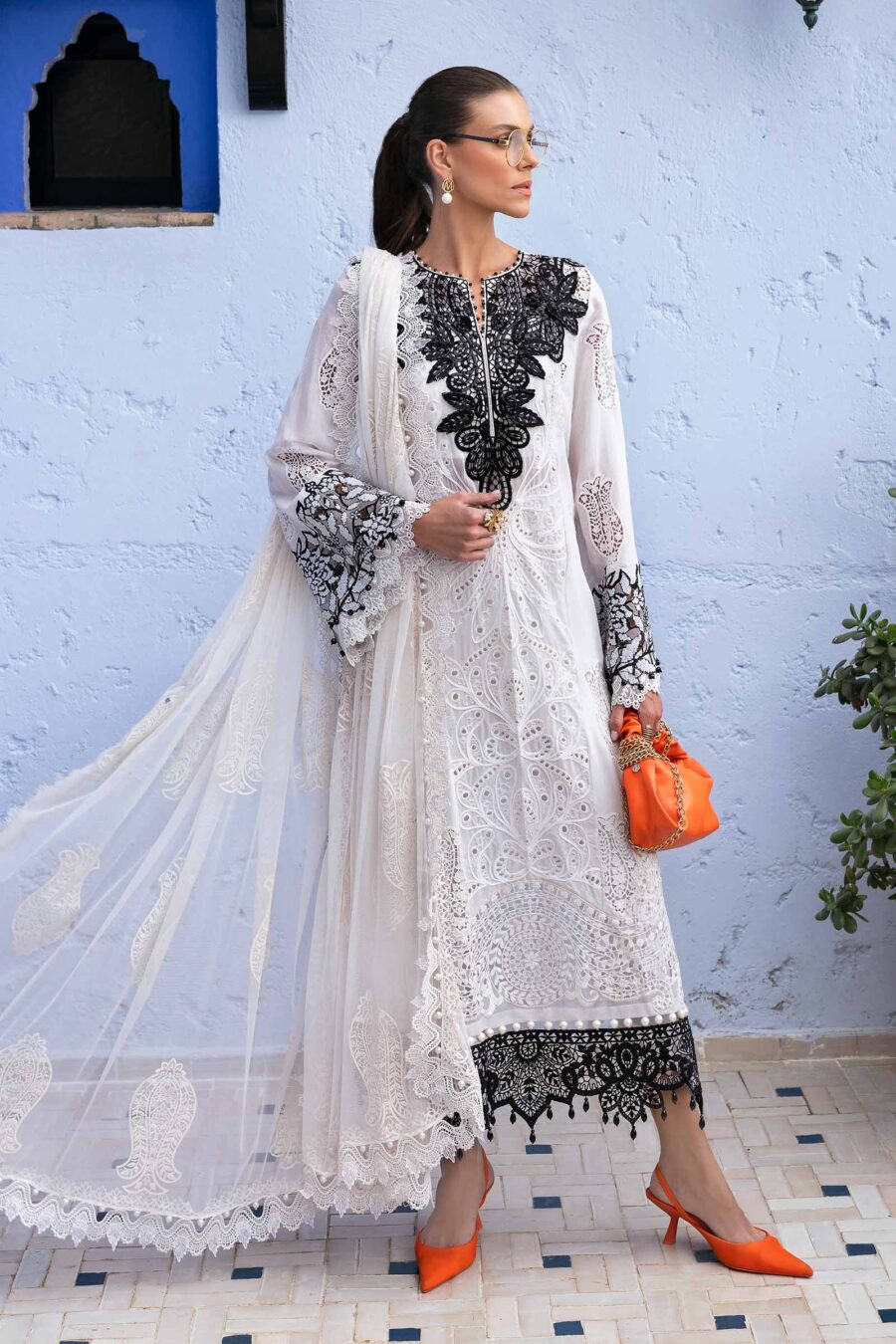 Maria B 3 Piece Unstitched Embroidered Paper Cotton Suit | D-2505-A